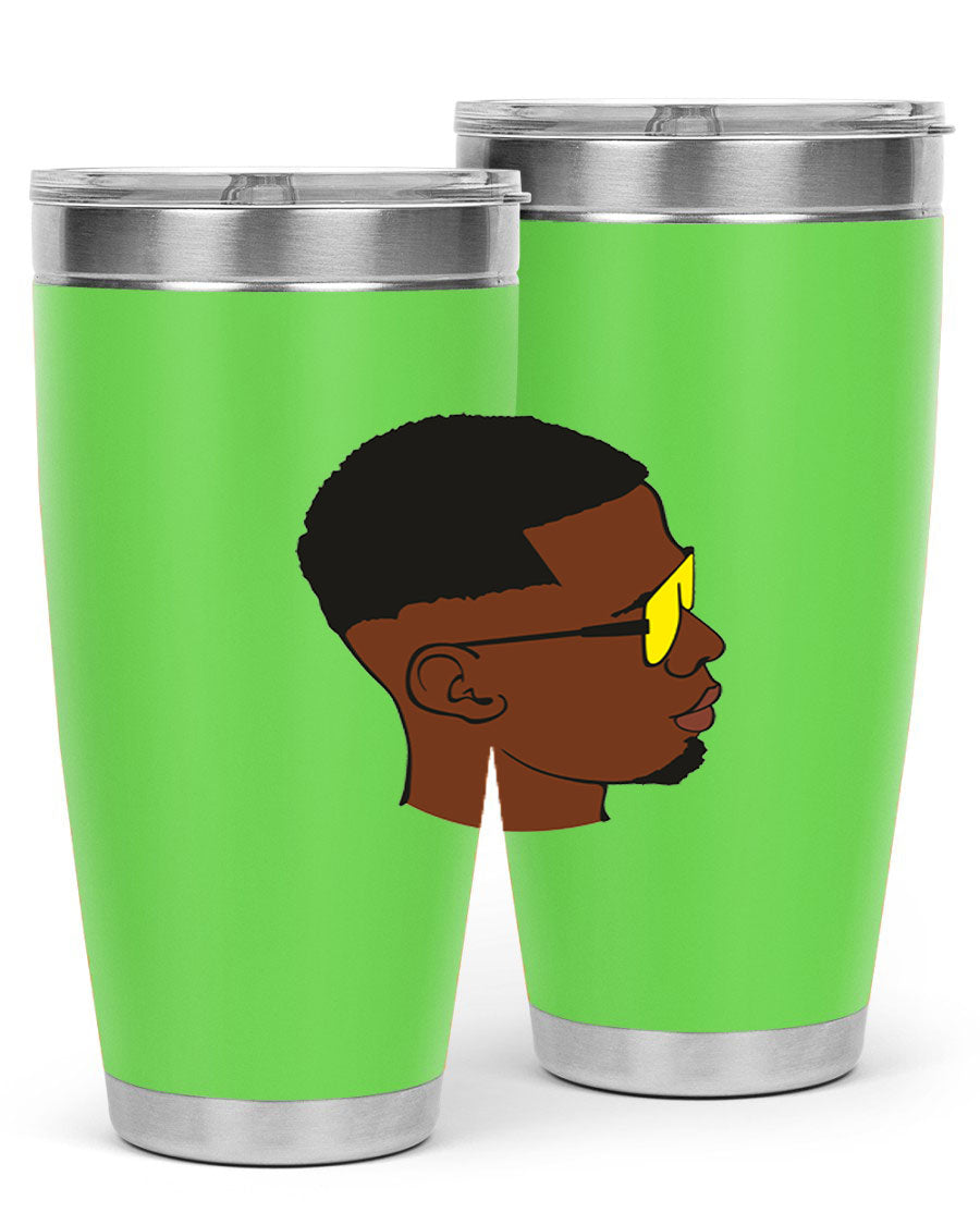 Black man 27# tumbler, 20oz stainless steel with double wall vacuum insulation, featuring a drink-thru lid.