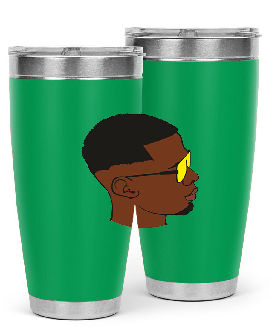 Black man 27# tumbler, 20oz stainless steel with double wall vacuum insulation, featuring a drink-thru lid.