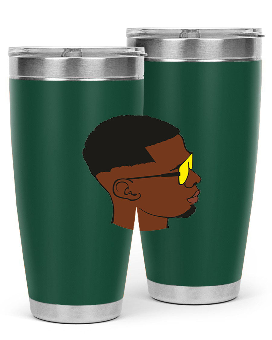 Black man 27# tumbler, 20oz stainless steel with double wall vacuum insulation, featuring a drink-thru lid.