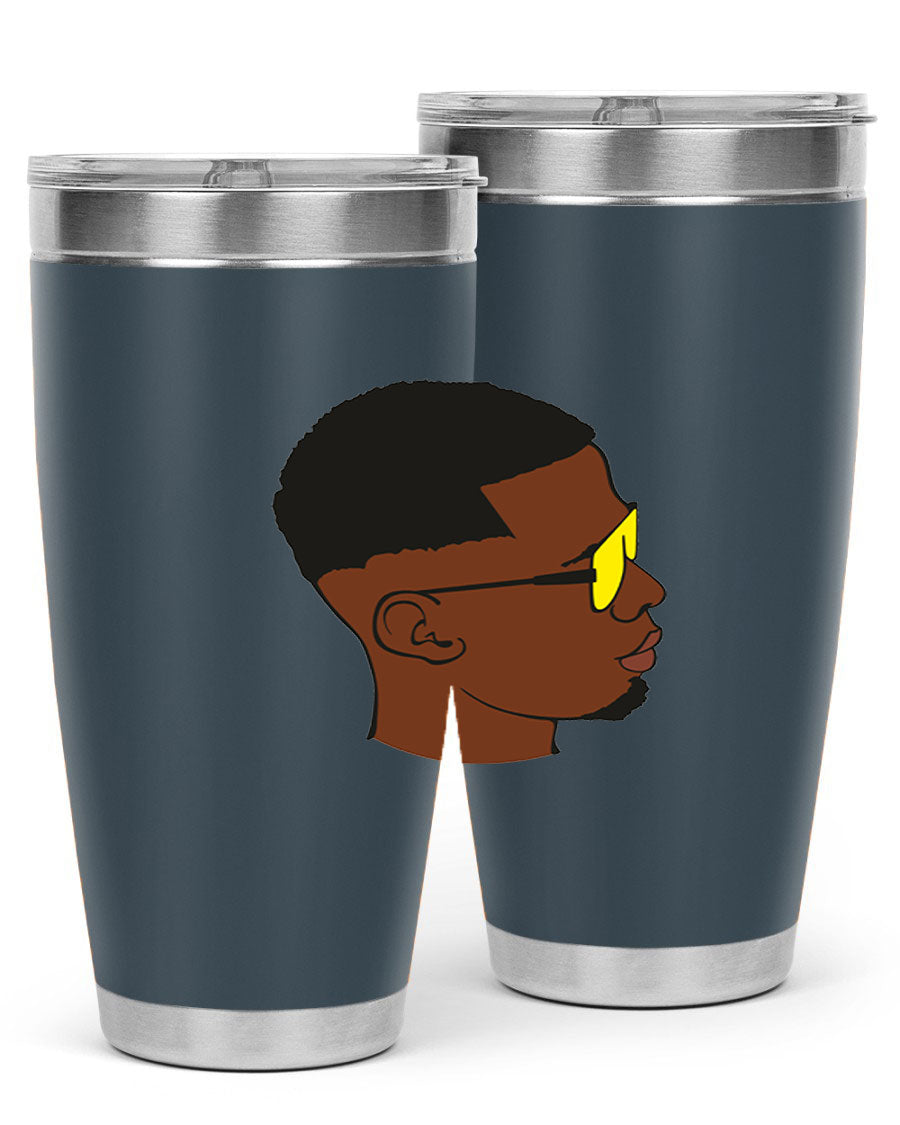 Black man 27# tumbler, 20oz stainless steel with double wall vacuum insulation, featuring a drink-thru lid.