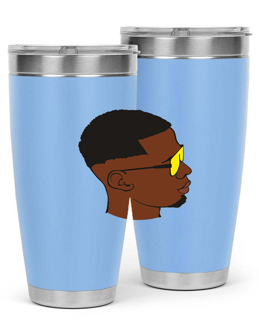 Black man 27# tumbler, 20oz stainless steel with double wall vacuum insulation, featuring a drink-thru lid.