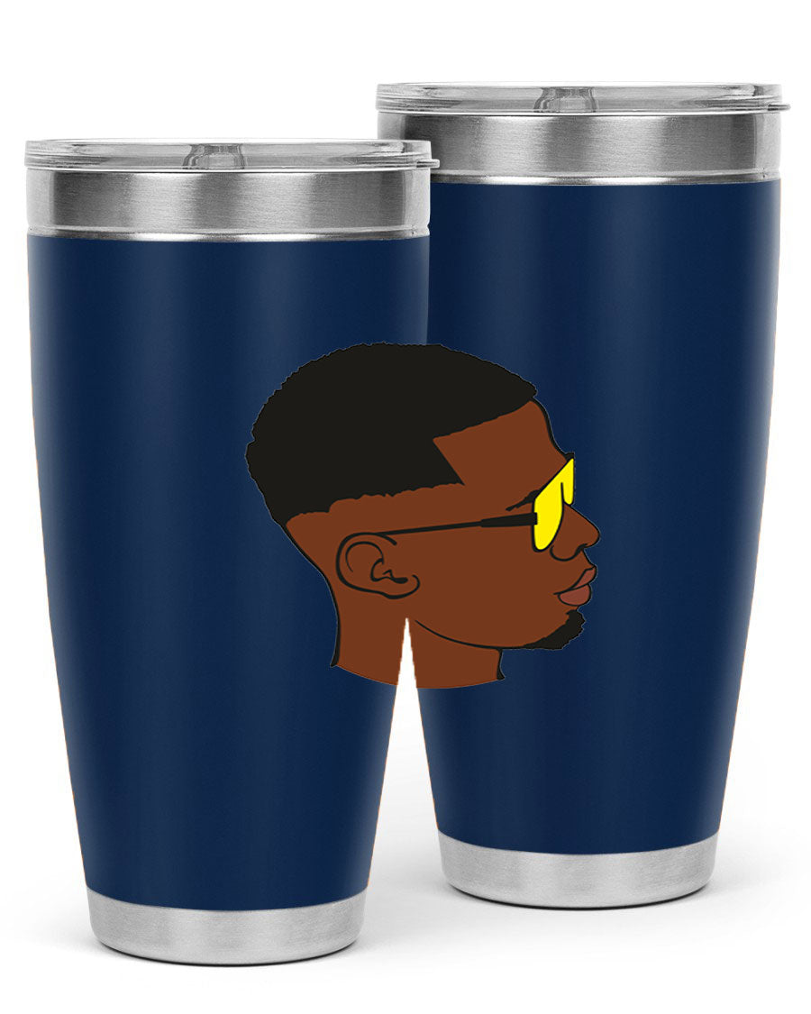 Black man 27# tumbler, 20oz stainless steel with double wall vacuum insulation, featuring a drink-thru lid.