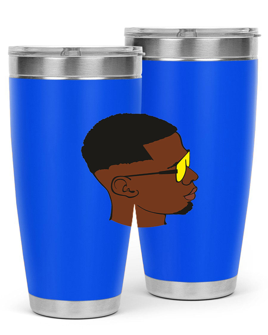 Black man 27# tumbler, 20oz stainless steel with double wall vacuum insulation, featuring a drink-thru lid.