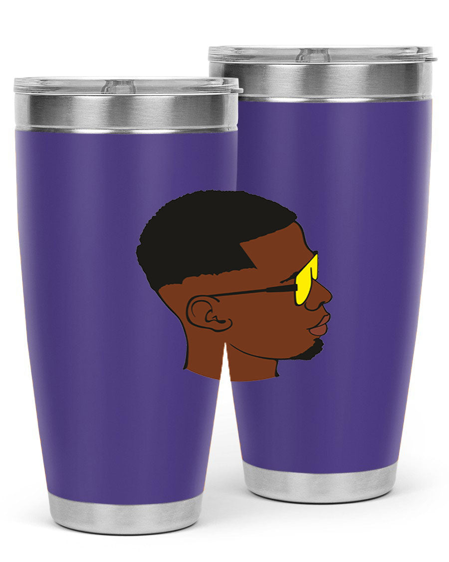 Black man 27# tumbler, 20oz stainless steel with double wall vacuum insulation, featuring a drink-thru lid.