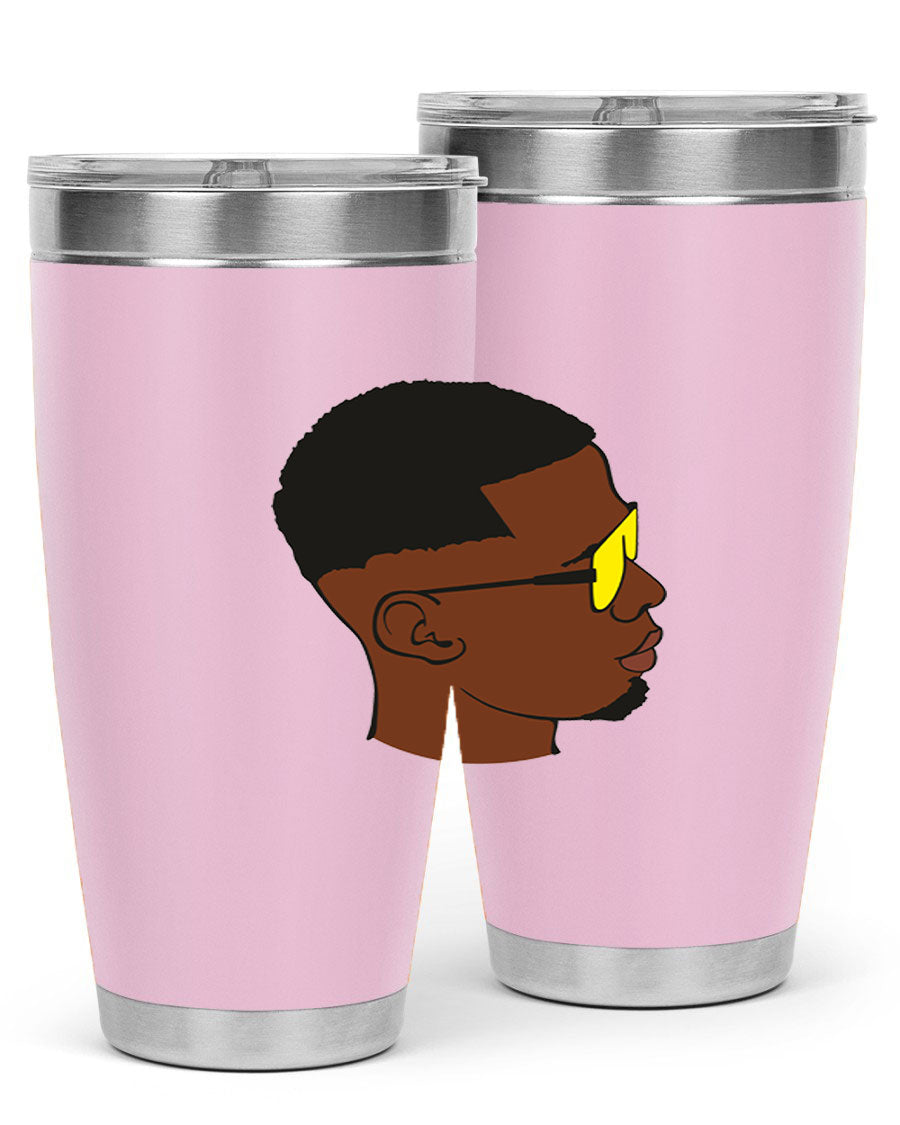 Black man 27# tumbler, 20oz stainless steel with double wall vacuum insulation, featuring a drink-thru lid.