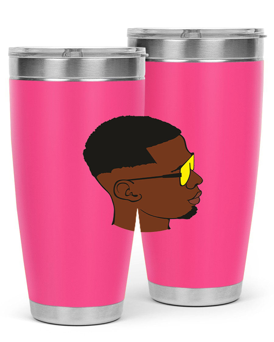 Black man 27# tumbler, 20oz stainless steel with double wall vacuum insulation, featuring a drink-thru lid.