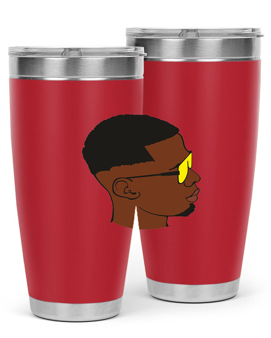 Black man 27# tumbler, 20oz stainless steel with double wall vacuum insulation, featuring a drink-thru lid.