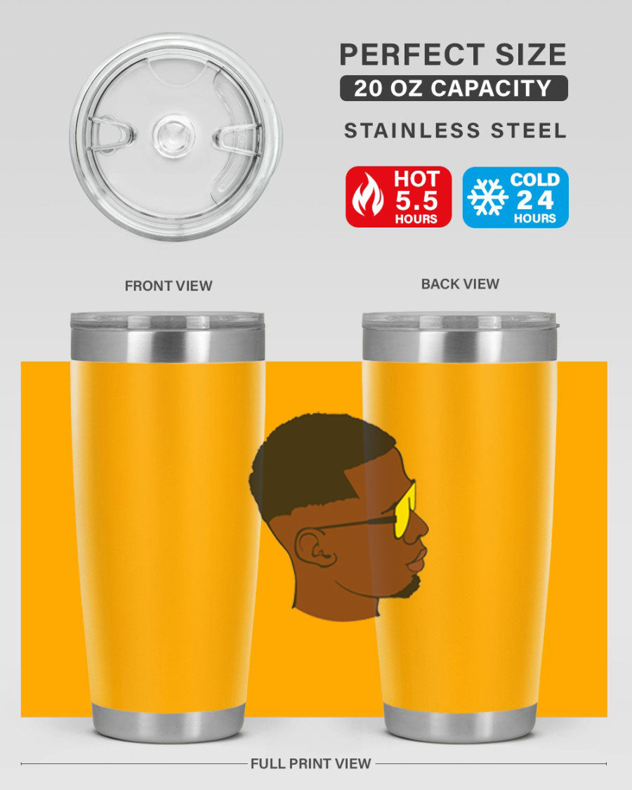 Black man 27# tumbler, 20oz stainless steel with double wall vacuum insulation, featuring a drink-thru lid.
