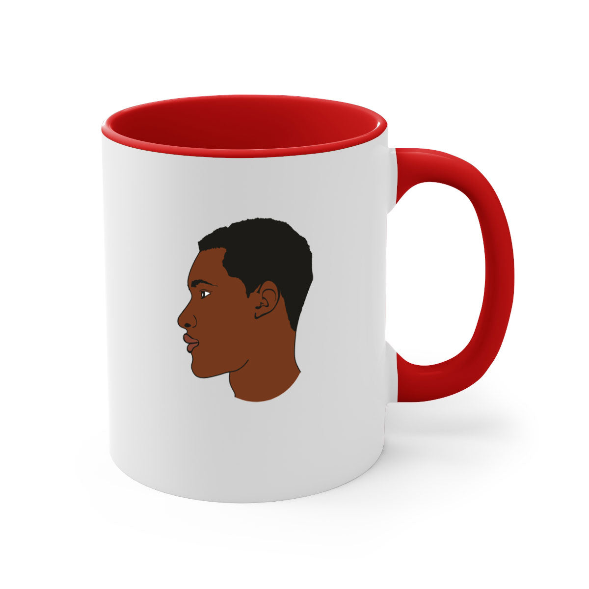 Black man 34# Mug featuring a glossy finish, colored handle, and interior, available in multiple colors and sizes.