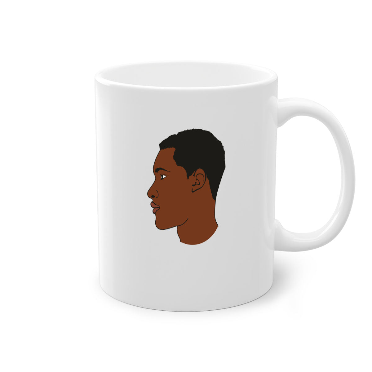 Black man 34# Mug featuring a glossy finish, colored handle, and interior, available in multiple colors and sizes.