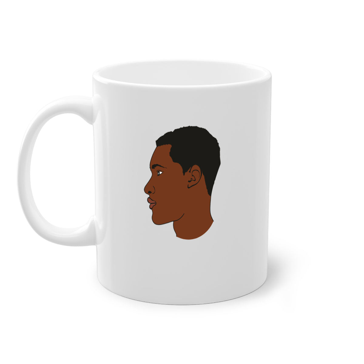 Black man 34# Mug featuring a glossy finish, colored handle, and interior, available in multiple colors and sizes.