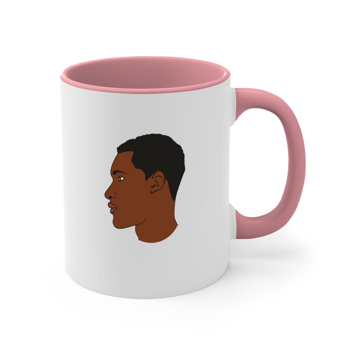 Black man 34# Mug featuring a glossy finish, colored handle, and interior, available in multiple colors and sizes.