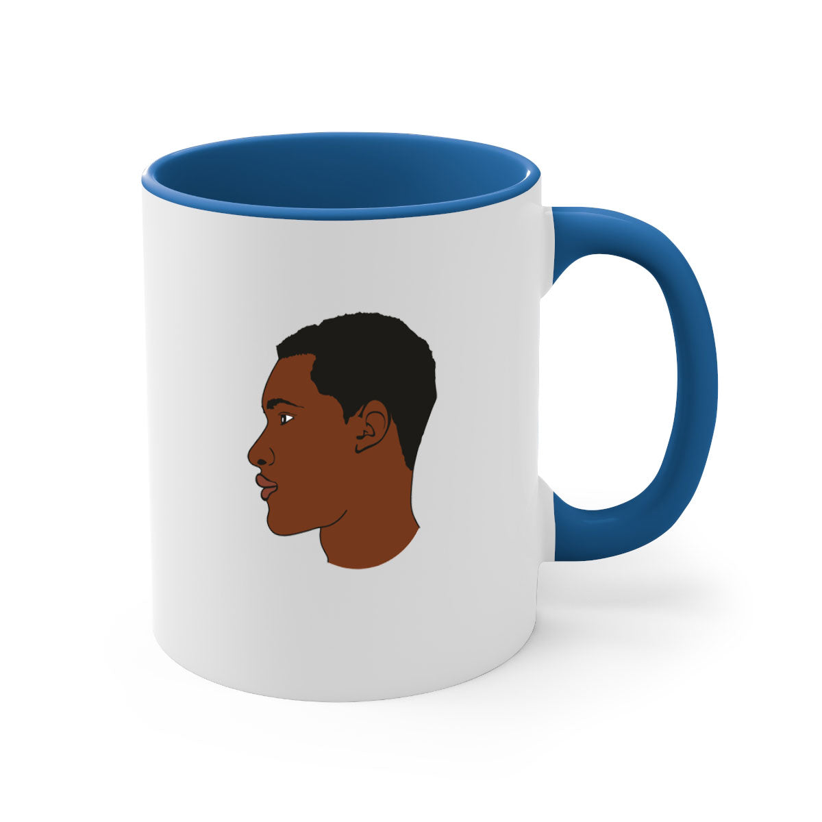 Black man 34# Mug featuring a glossy finish, colored handle, and interior, available in multiple colors and sizes.