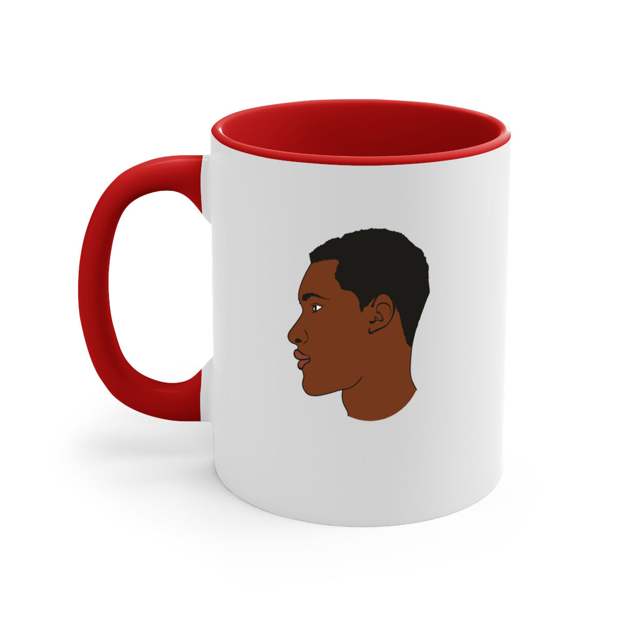 Black man 34# Mug featuring a glossy finish, colored handle, and interior, available in multiple colors and sizes.