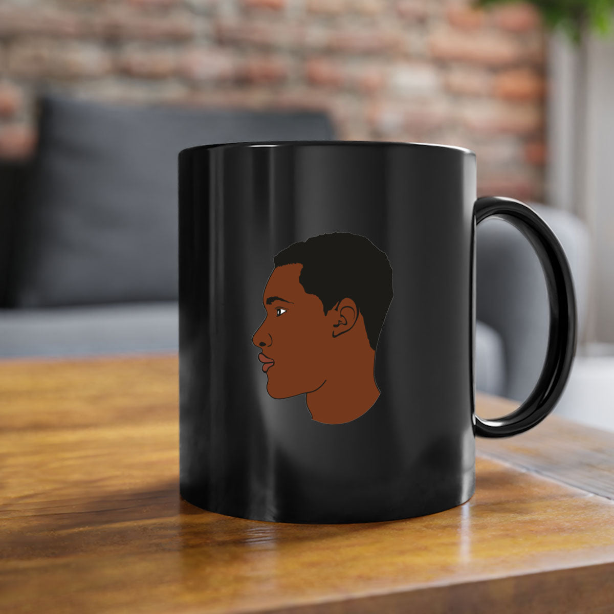 Black man 34# Mug featuring a glossy finish, colored handle, and interior, available in multiple colors and sizes.