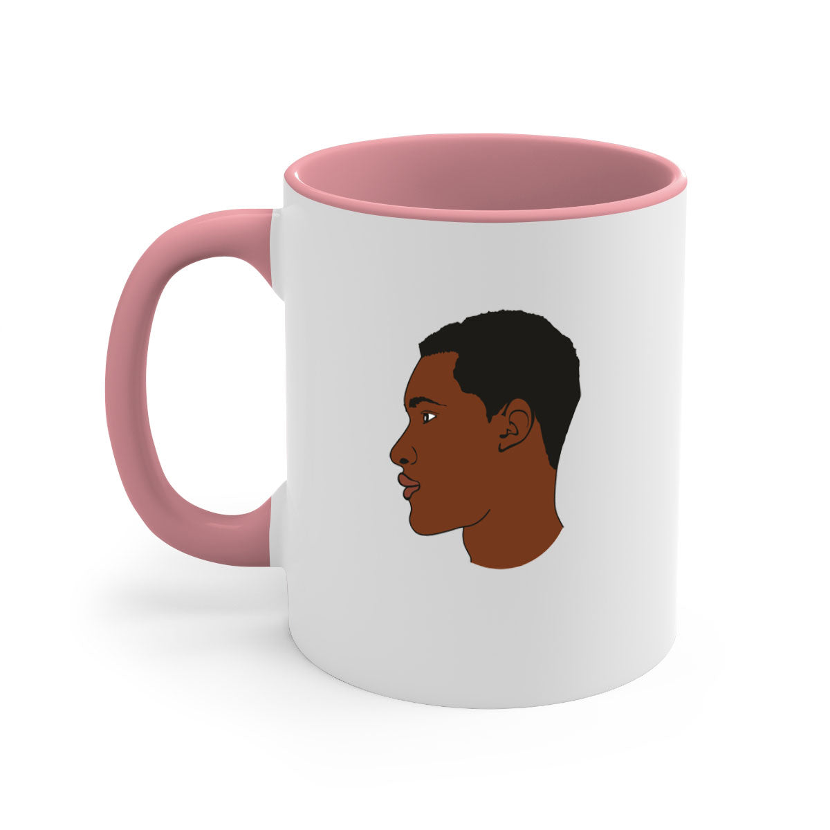 Black man 34# Mug featuring a glossy finish, colored handle, and interior, available in multiple colors and sizes.