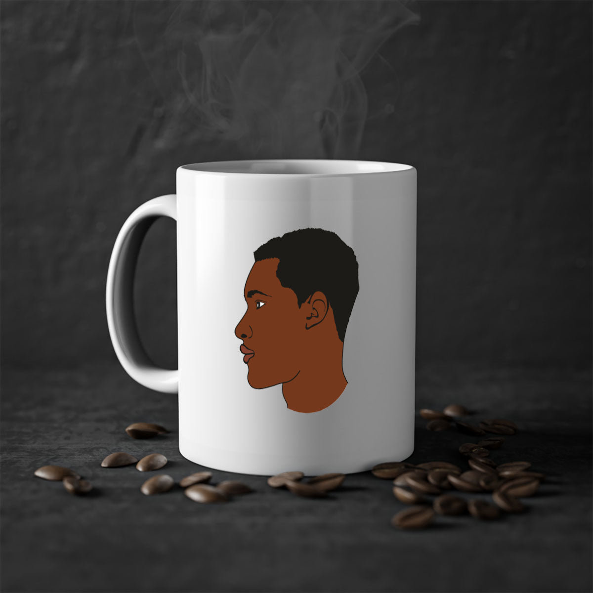Black man 34# Mug featuring a glossy finish, colored handle, and interior, available in multiple colors and sizes.