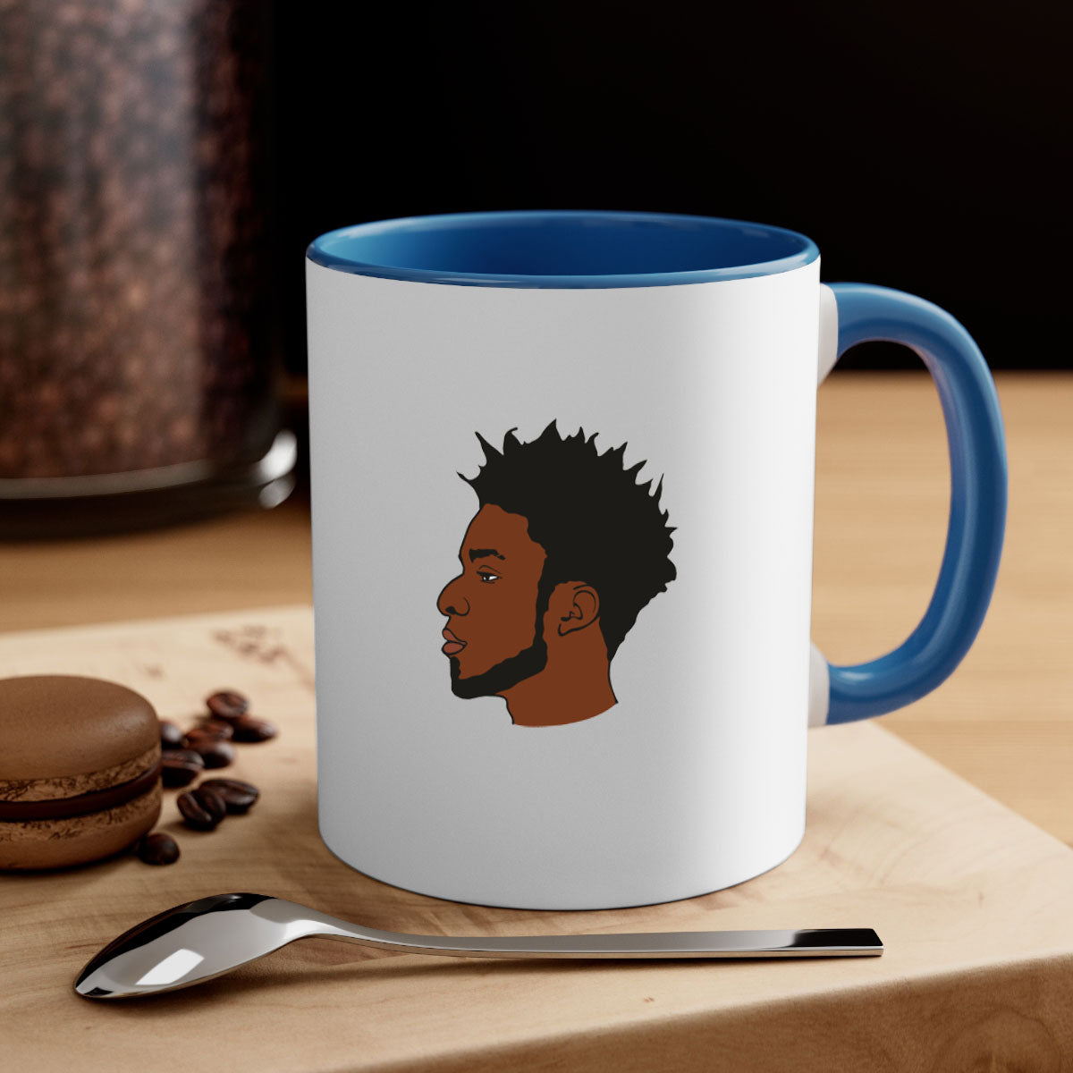 Black man 38_1# Mug featuring a glossy finish with a colored handle and interior, available in multiple colors and sizes.