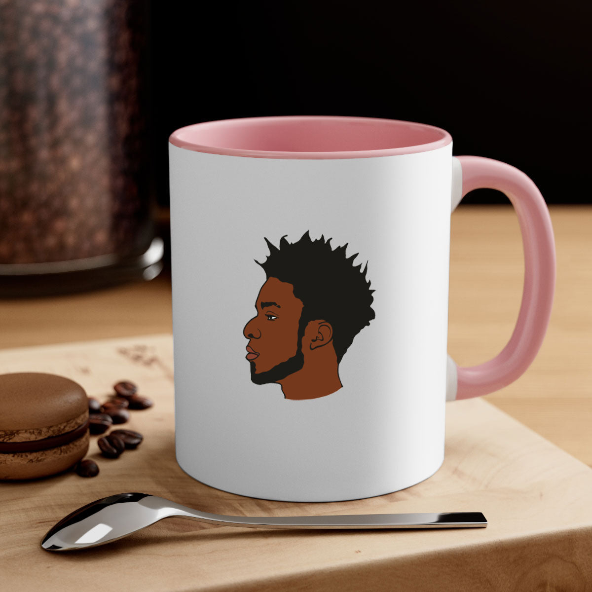 Black man 38_1# Mug featuring a glossy finish with a colored handle and interior, available in multiple colors and sizes.