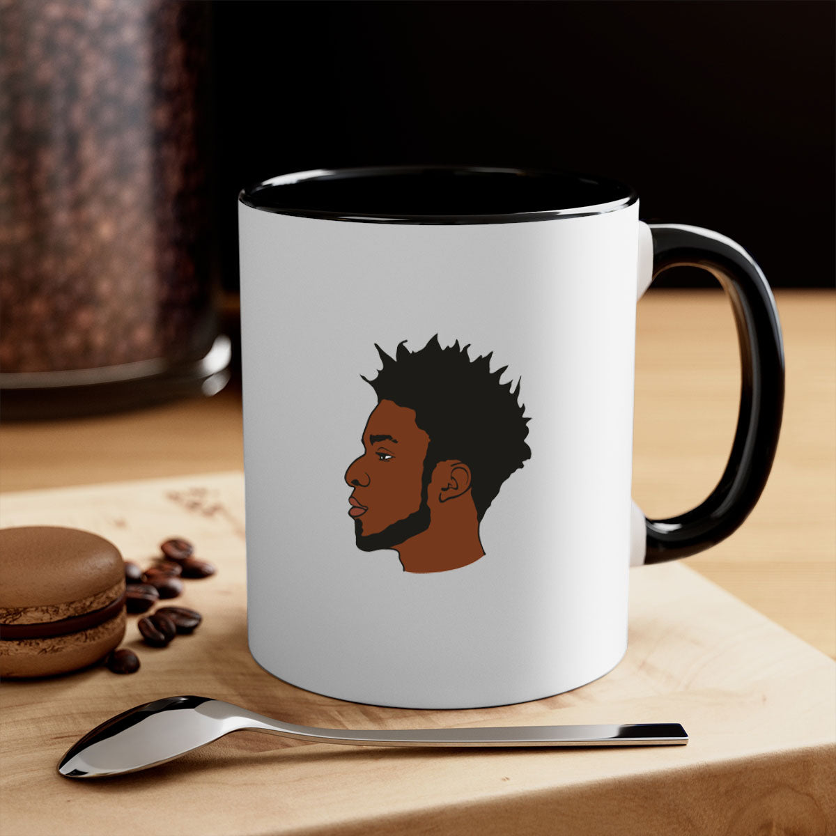 Black man 38_1# Mug featuring a glossy finish with a colored handle and interior, available in multiple colors and sizes.