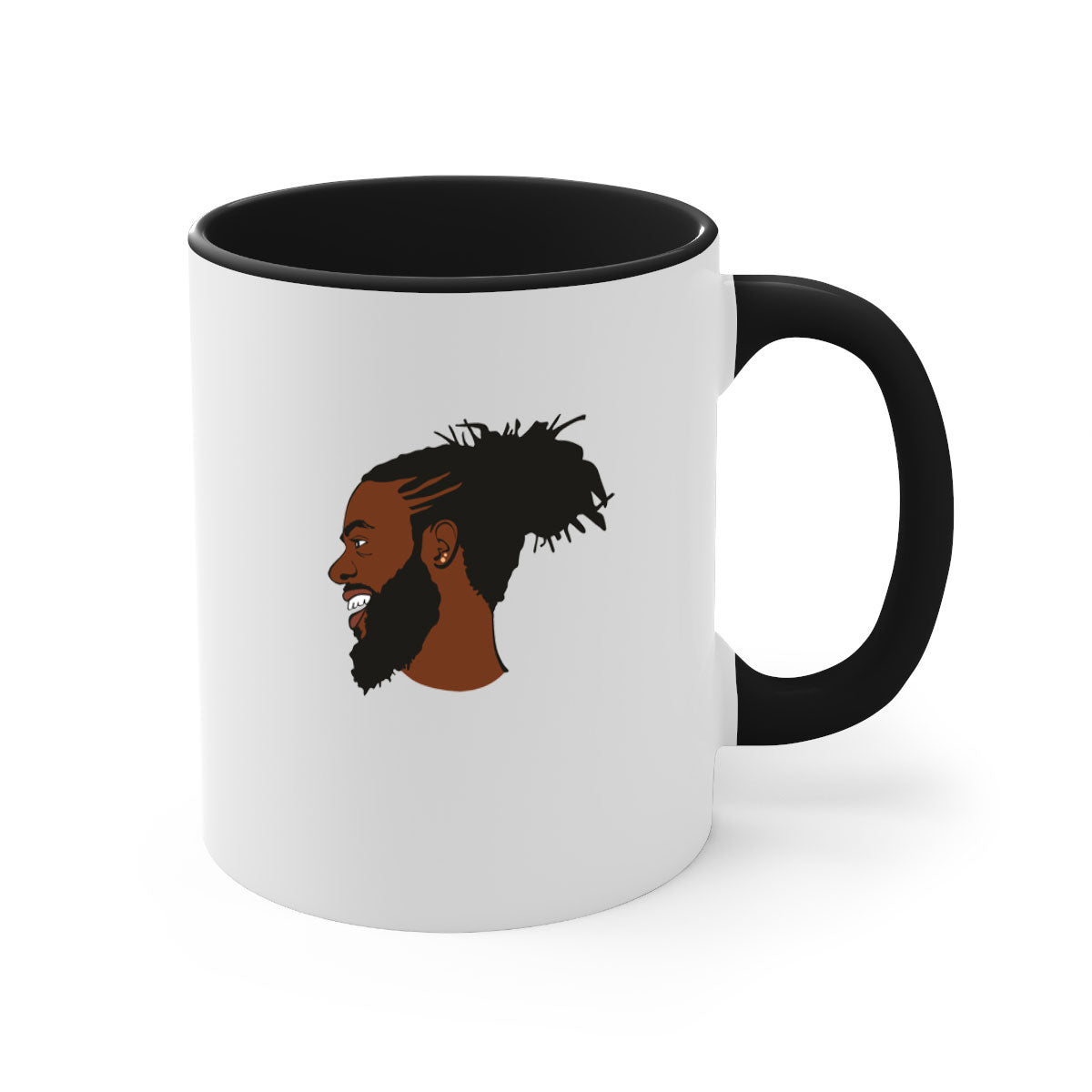 Black man 41# Mug featuring a glossy finish with a colored handle and interior, available in multiple colors and sizes.