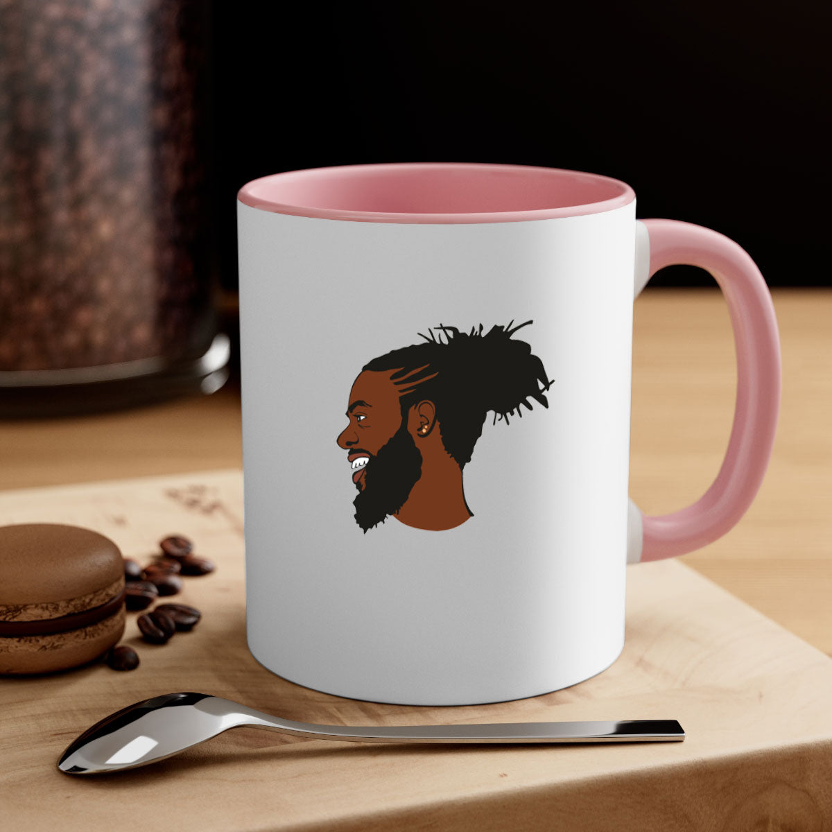 Black man 41# Mug featuring a glossy finish with a colored handle and interior, available in multiple colors and sizes.