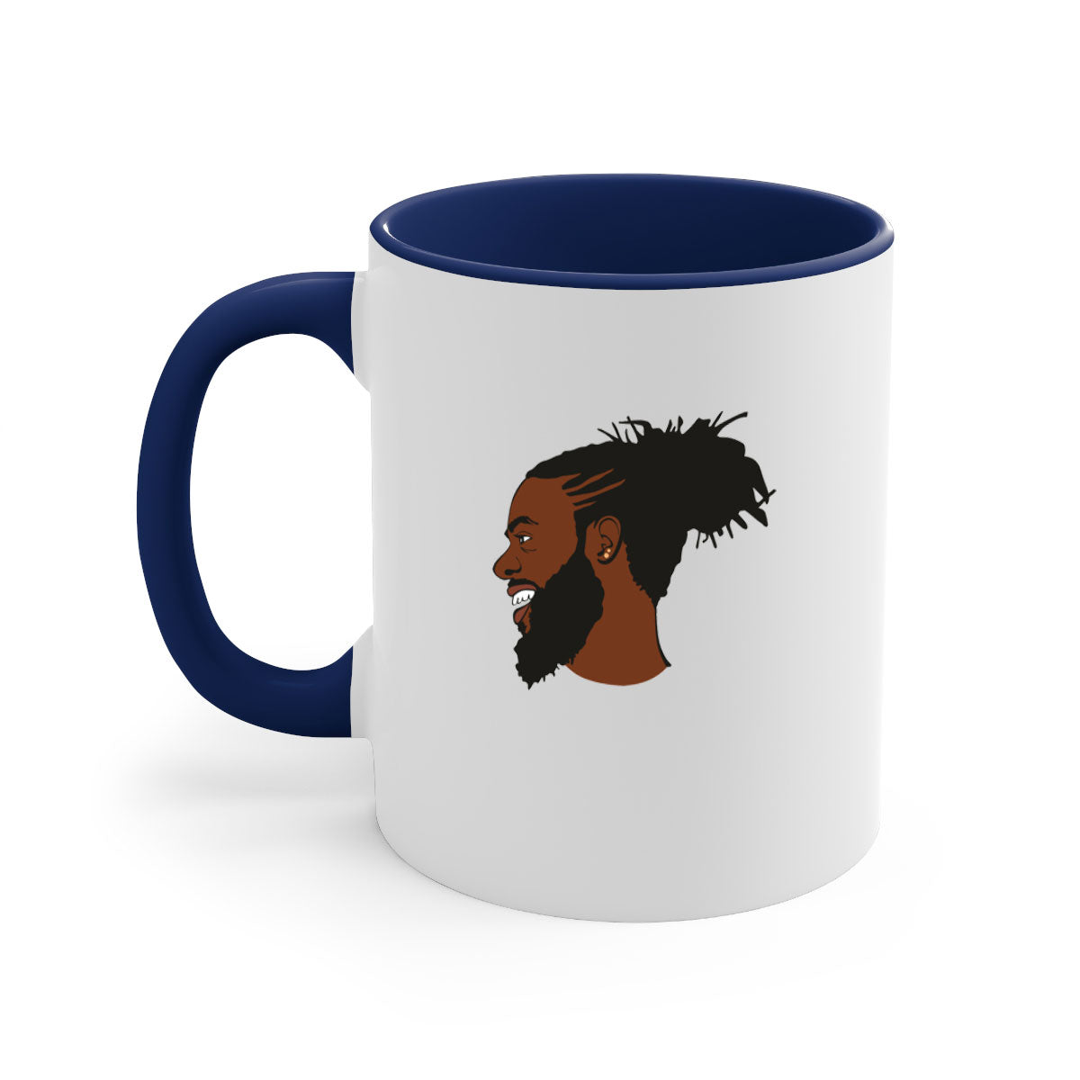 Black man 41# Mug featuring a glossy finish with a colored handle and interior, available in multiple colors and sizes.