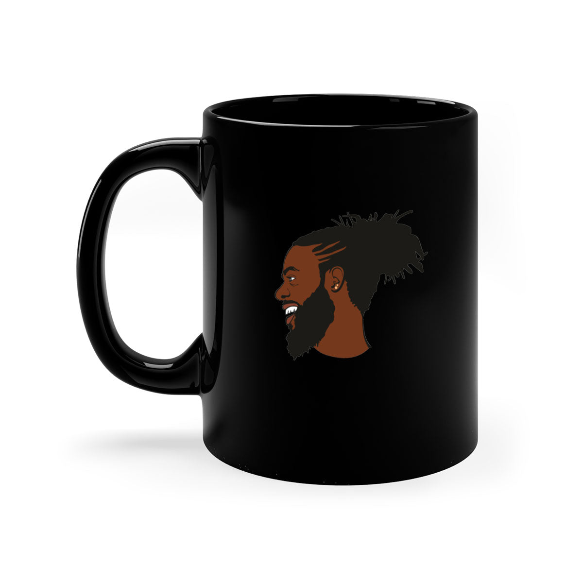 Black man 41# Mug featuring a glossy finish with a colored handle and interior, available in multiple colors and sizes.