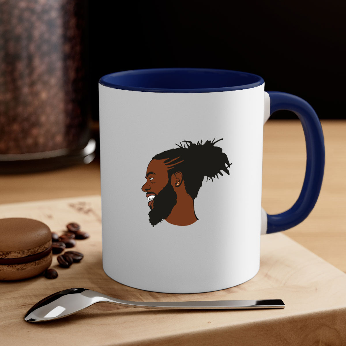 Black man 41# Mug featuring a glossy finish with a colored handle and interior, available in multiple colors and sizes.