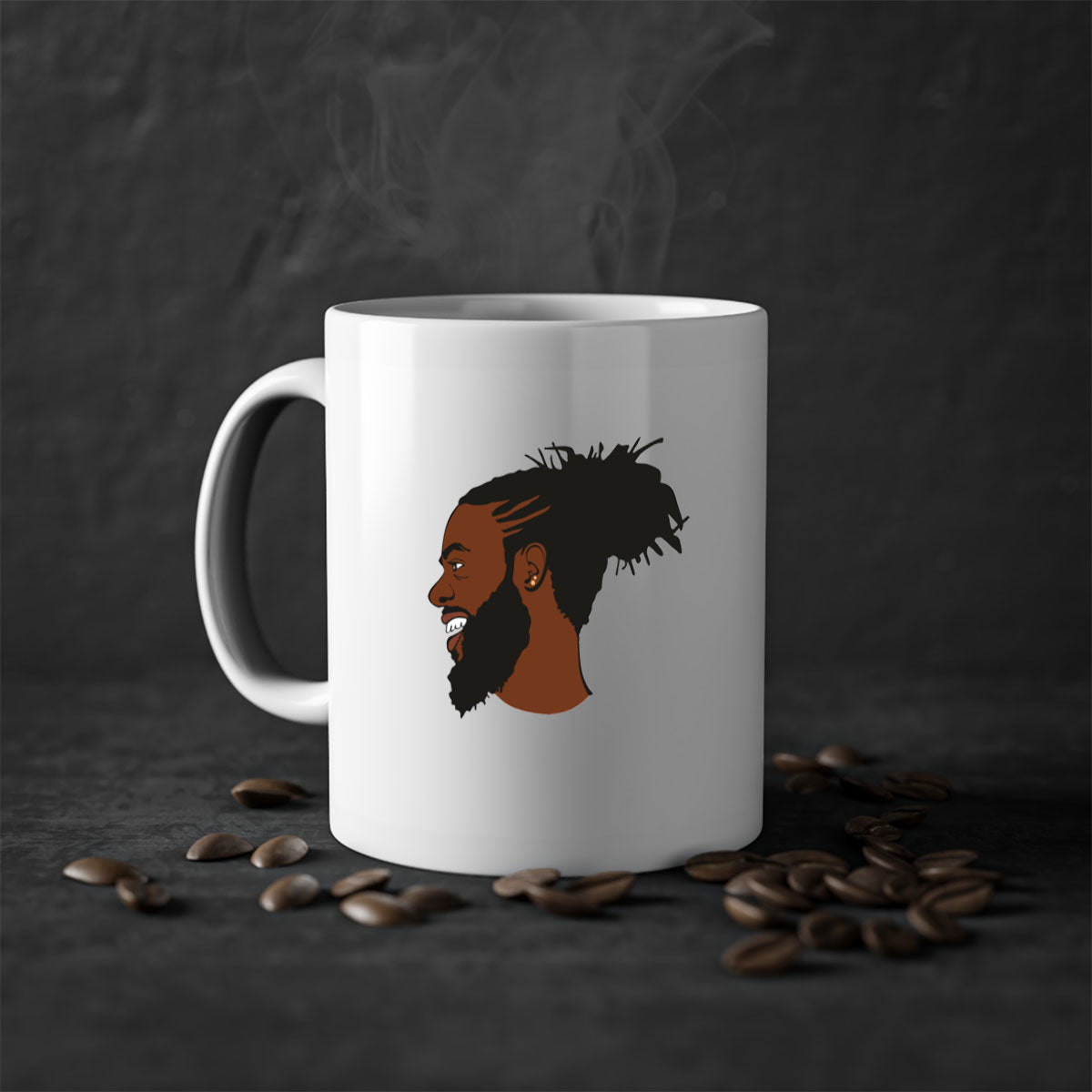 Black man 41# Mug featuring a glossy finish with a colored handle and interior, available in multiple colors and sizes.