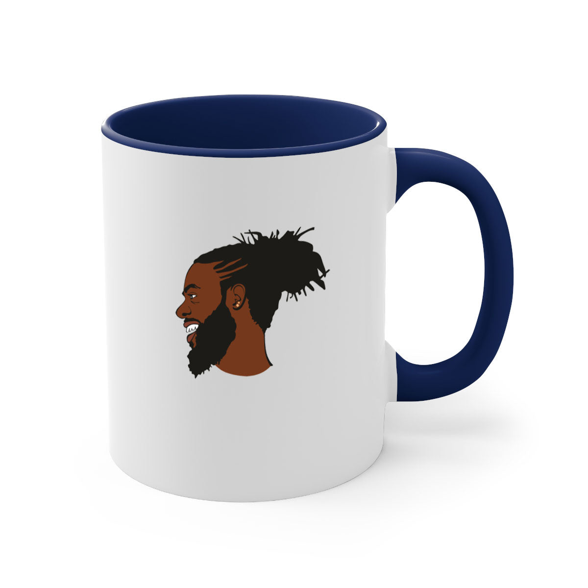 Black man 41# Mug featuring a glossy finish with a colored handle and interior, available in multiple colors and sizes.