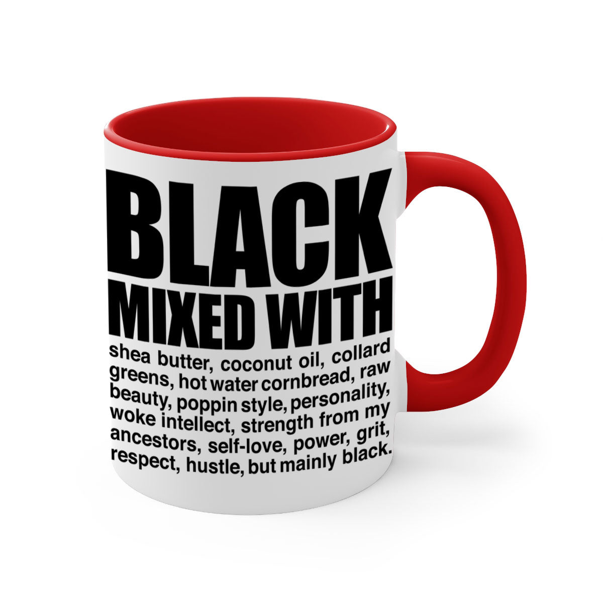 Black mixed with 227# Mug featuring a glossy finish, colored handle, and interior, available in two sizes.