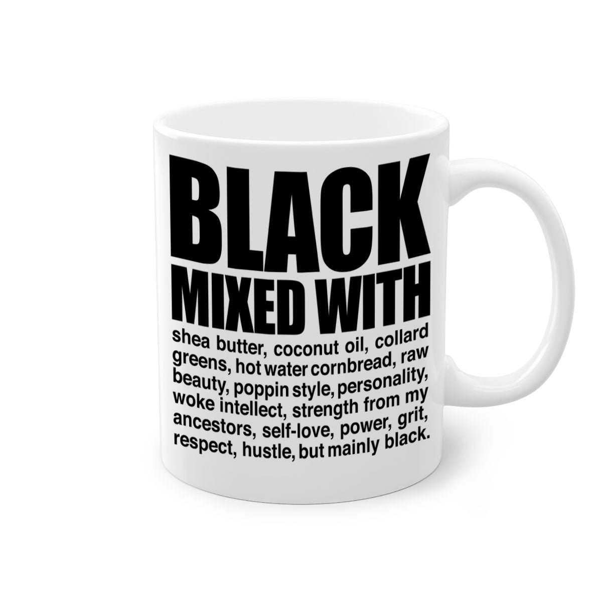 Black mixed with 227# Mug featuring a glossy finish, colored handle, and interior, available in two sizes.