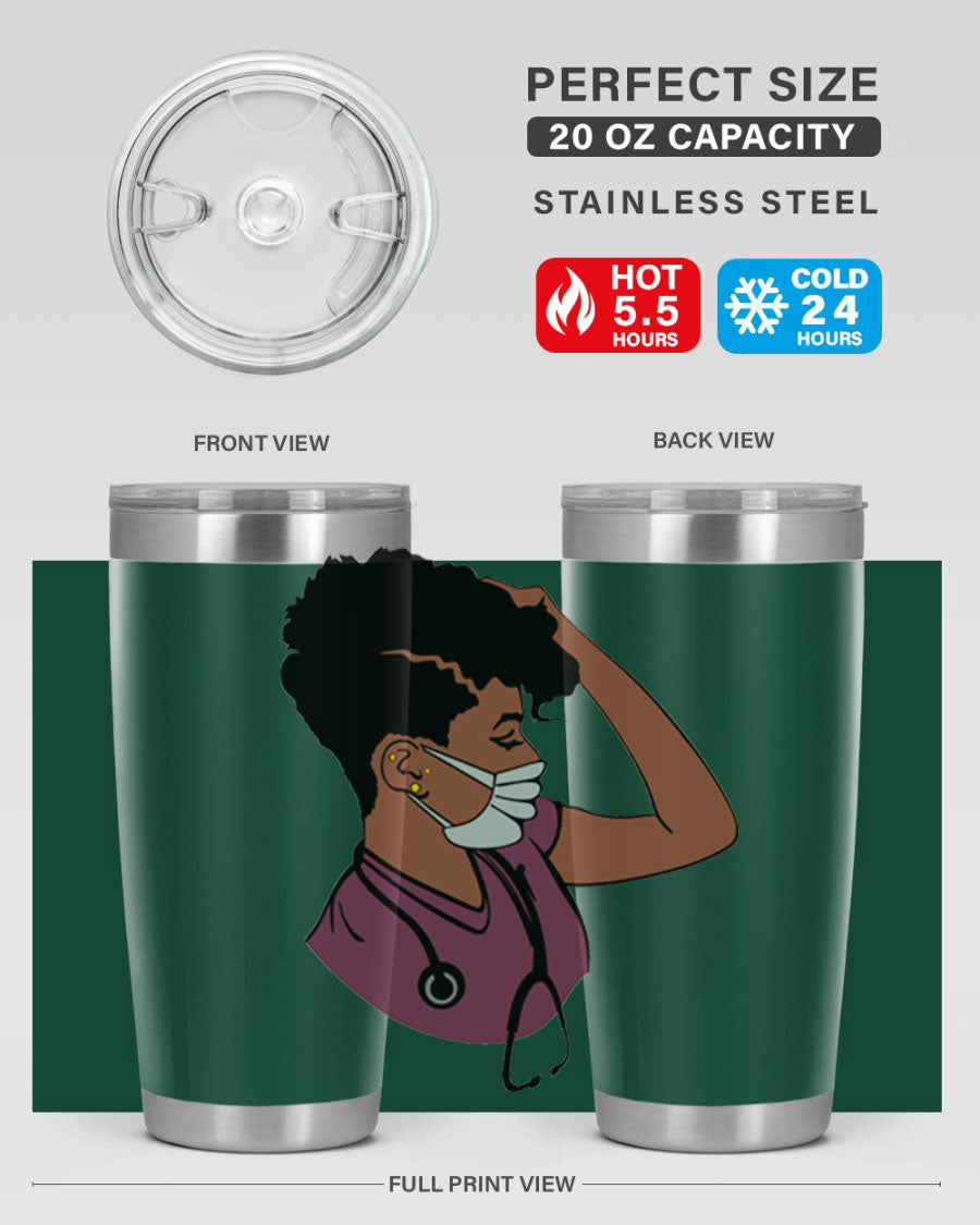 Black Nurse Tumbler featuring double wall vacuum stainless steel design, perfect for hot and cold beverages.