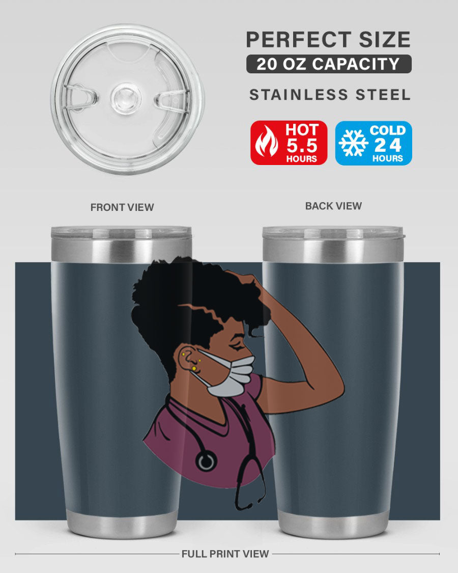 Black Nurse Tumbler featuring double wall vacuum stainless steel design, perfect for hot and cold beverages.