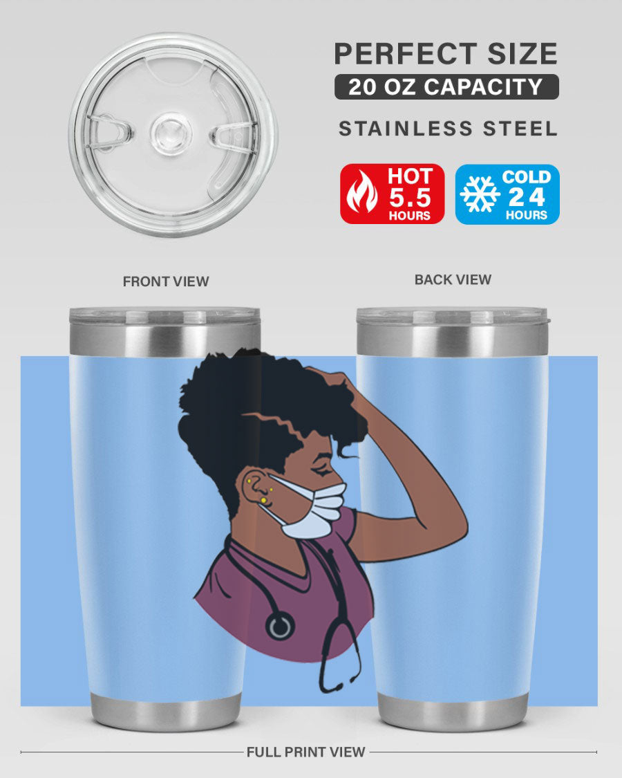 Black Nurse Tumbler featuring double wall vacuum stainless steel design, perfect for hot and cold beverages.