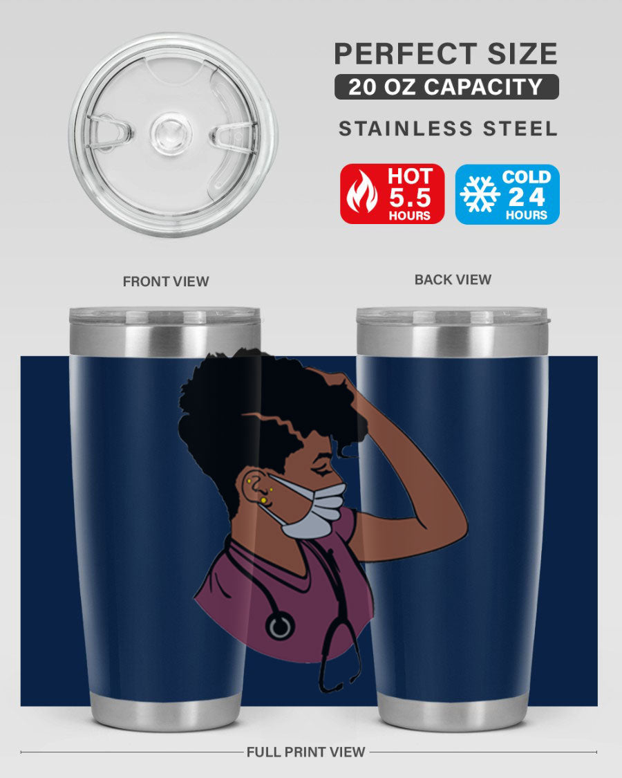 Black Nurse Tumbler featuring double wall vacuum stainless steel design, perfect for hot and cold beverages.