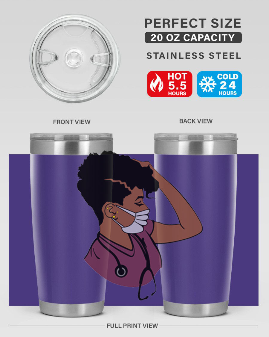 Black Nurse Tumbler featuring double wall vacuum stainless steel design, perfect for hot and cold beverages.