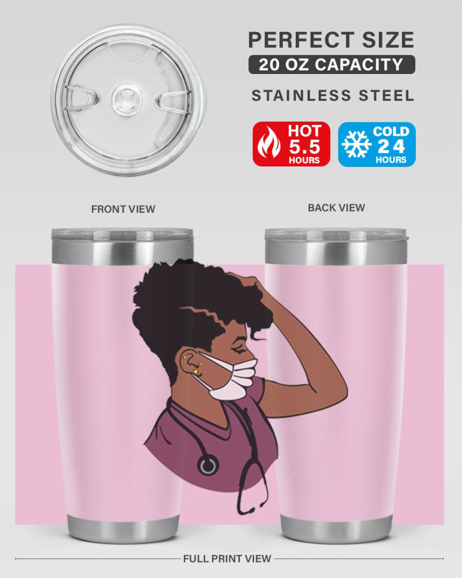 Black Nurse Tumbler featuring double wall vacuum stainless steel design, perfect for hot and cold beverages.