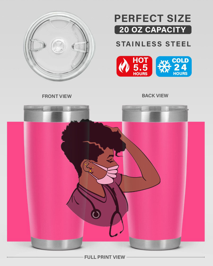 Black Nurse Tumbler featuring double wall vacuum stainless steel design, perfect for hot and cold beverages.