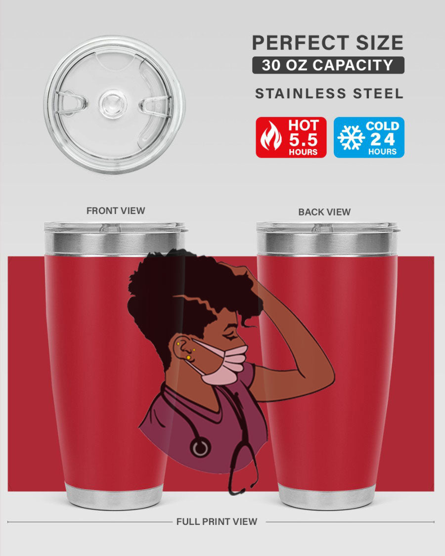 Black Nurse Tumbler featuring double wall vacuum stainless steel design, perfect for hot and cold beverages.