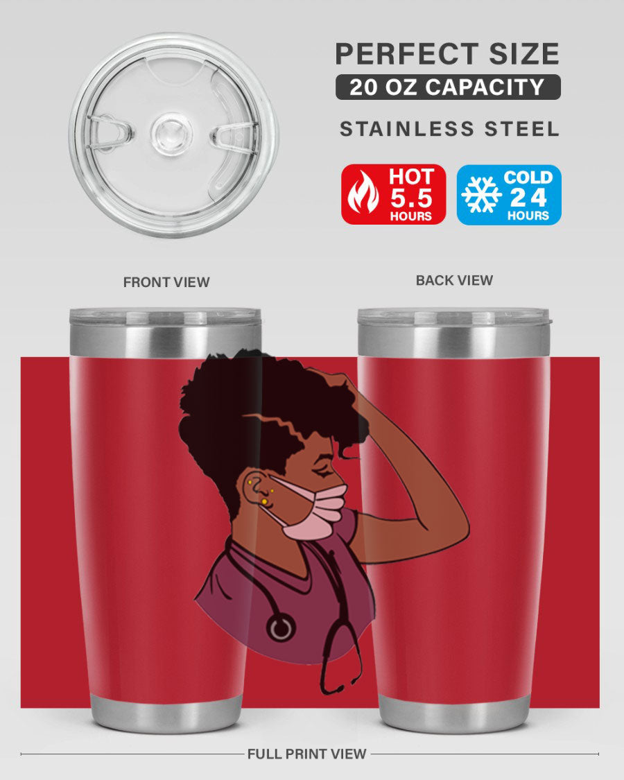 Black Nurse Tumbler featuring double wall vacuum stainless steel design, perfect for hot and cold beverages.