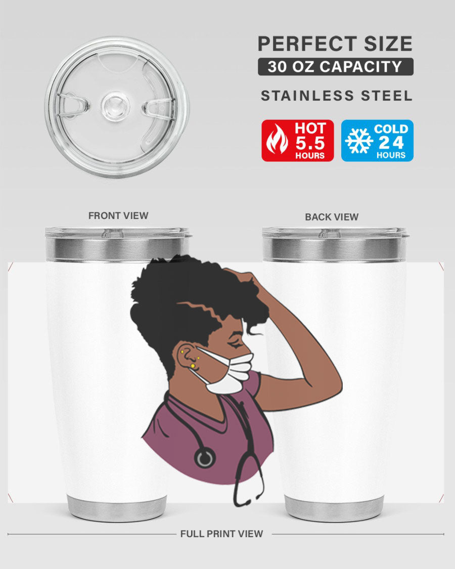 Black Nurse Tumbler featuring double wall vacuum stainless steel design, perfect for hot and cold beverages.