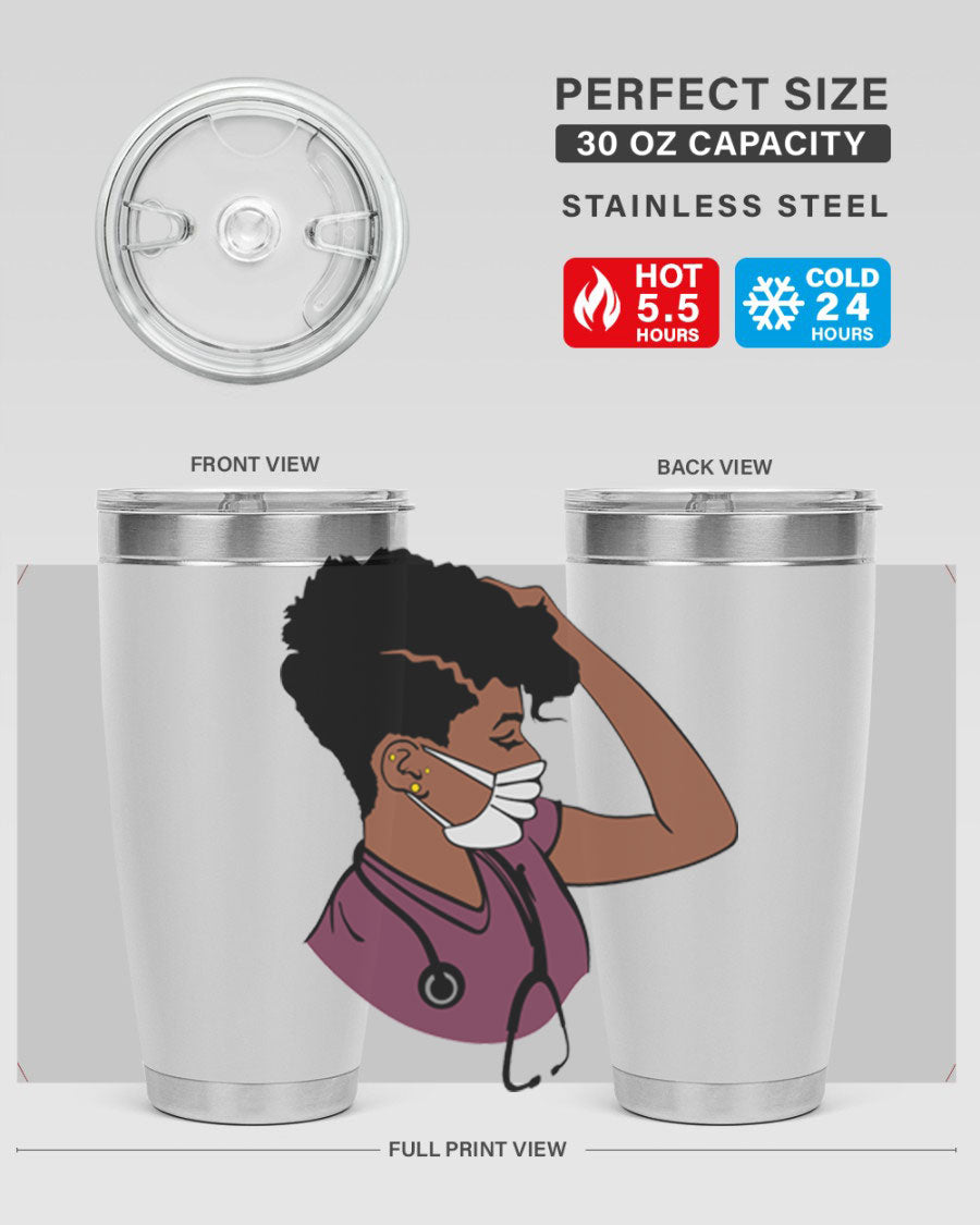 Black Nurse Tumbler featuring double wall vacuum stainless steel design, perfect for hot and cold beverages.