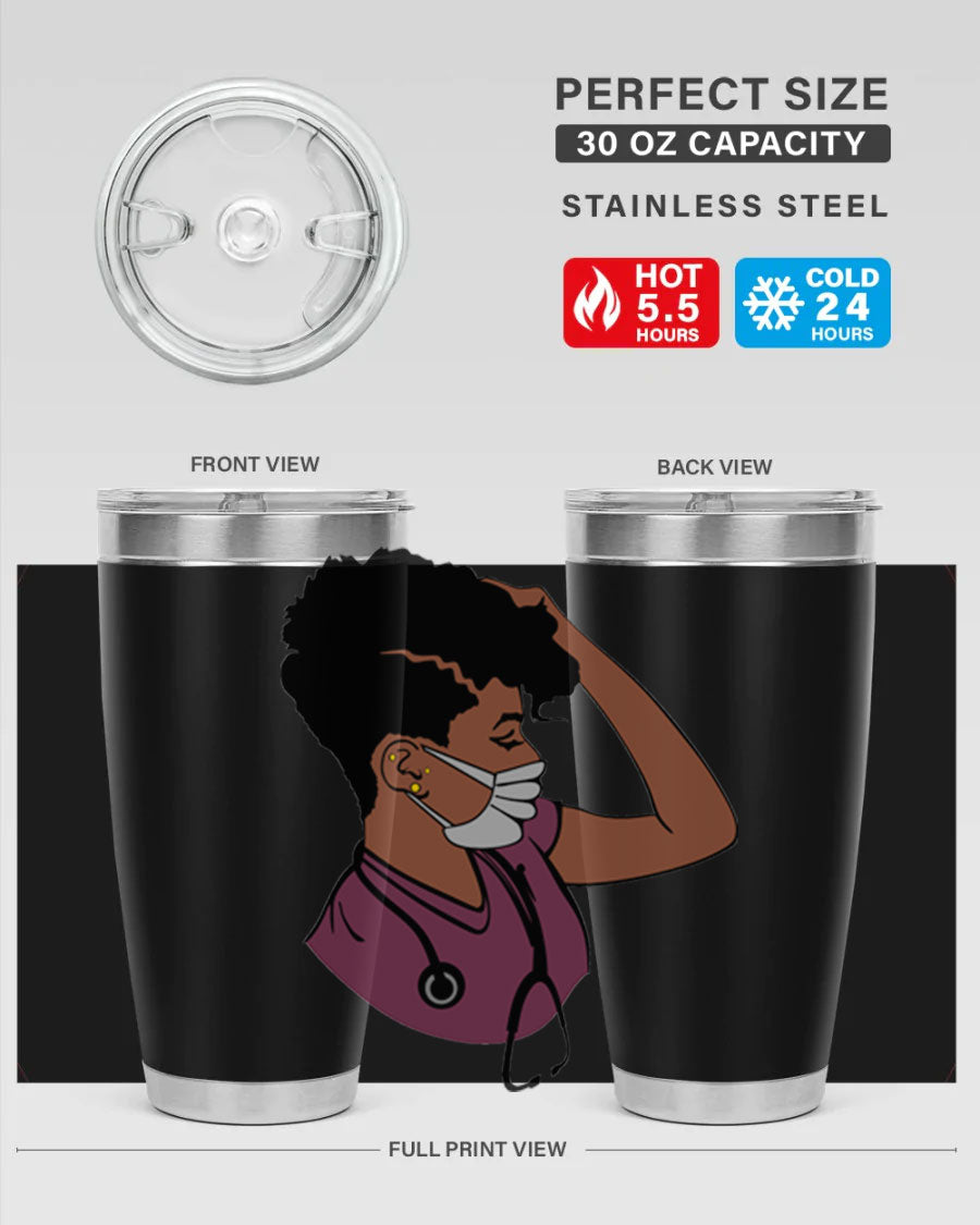 Black Nurse Tumbler featuring double wall vacuum stainless steel design, perfect for hot and cold beverages.