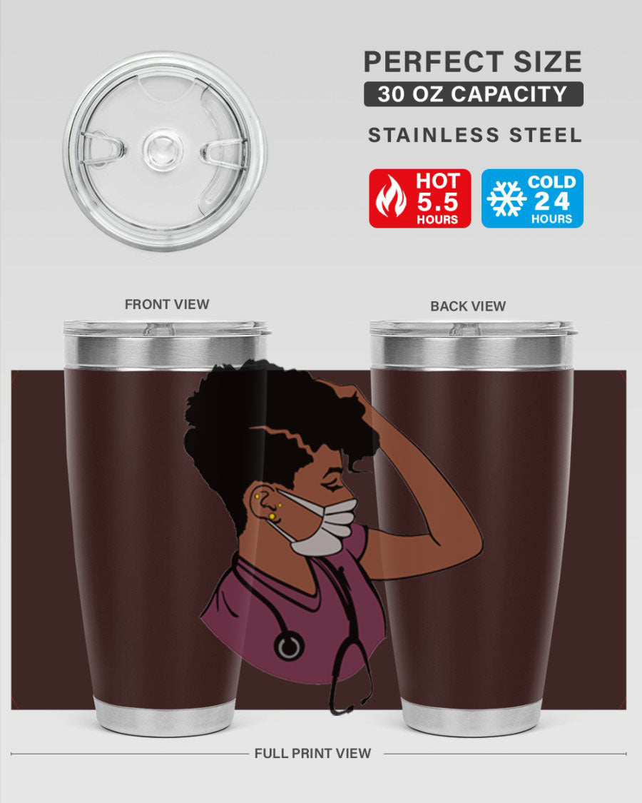 Black Nurse Tumbler featuring double wall vacuum stainless steel design, perfect for hot and cold beverages.