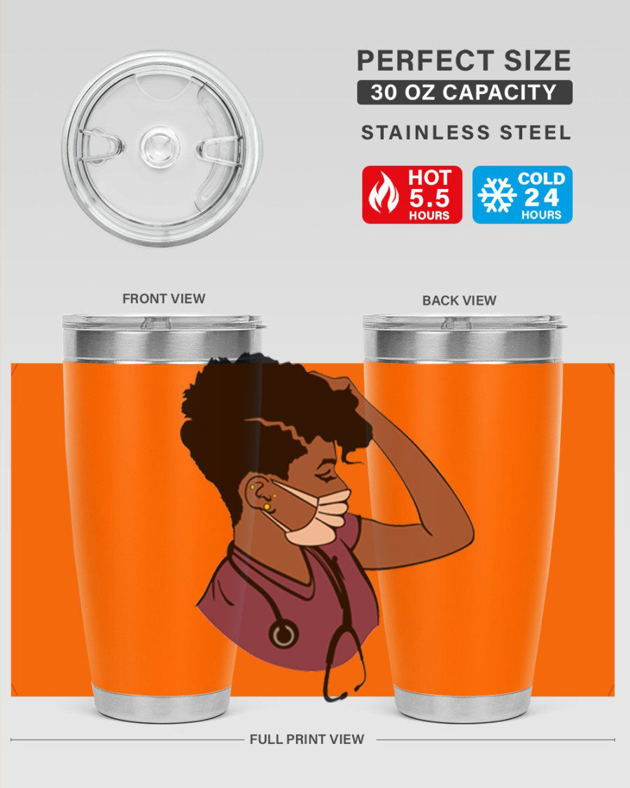 Black Nurse Tumbler featuring double wall vacuum stainless steel design, perfect for hot and cold beverages.