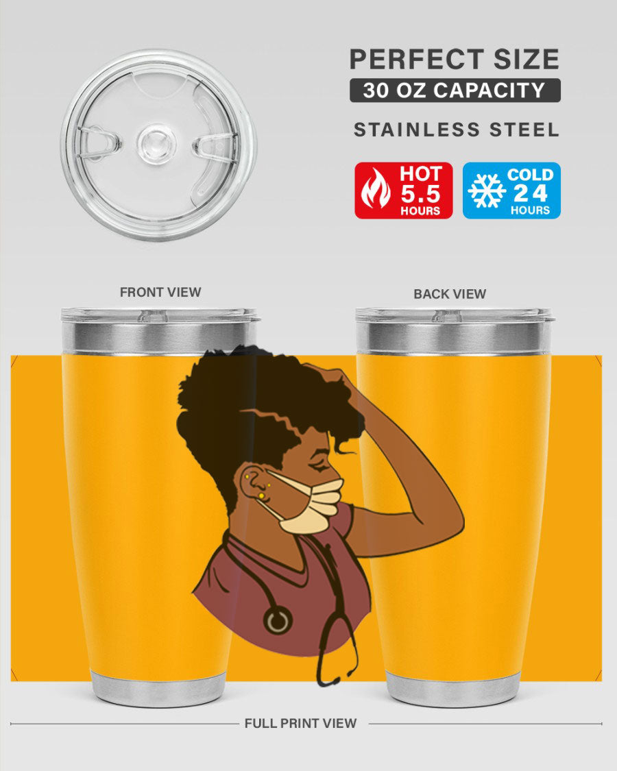 Black Nurse Tumbler featuring double wall vacuum stainless steel design, perfect for hot and cold beverages.