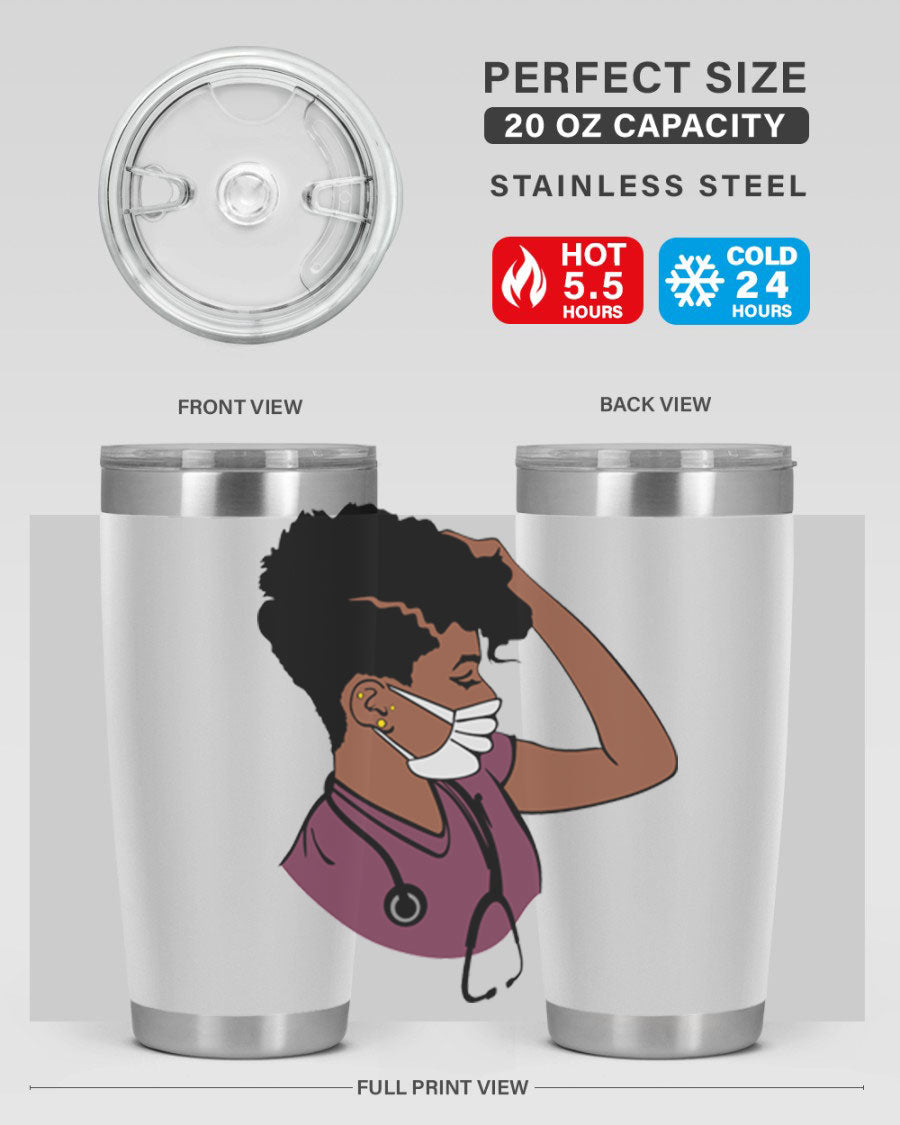 Black Nurse Tumbler featuring double wall vacuum stainless steel design, perfect for hot and cold beverages.