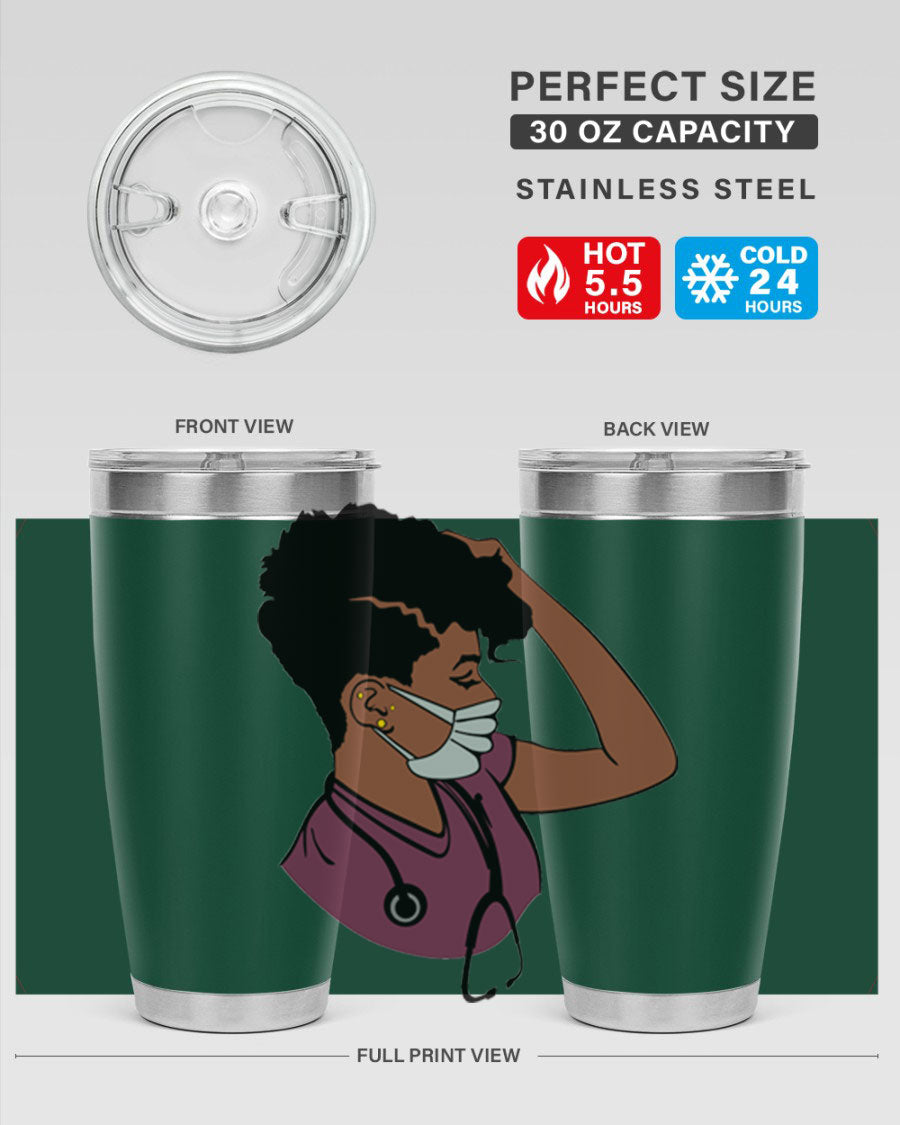 Black Nurse Tumbler featuring double wall vacuum stainless steel design, perfect for hot and cold beverages.